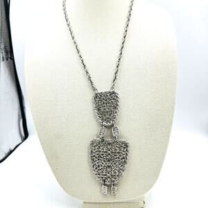 Carlyle Vintage Filigree Statement Pendant Necklace Silver Tone MCM Maximalist